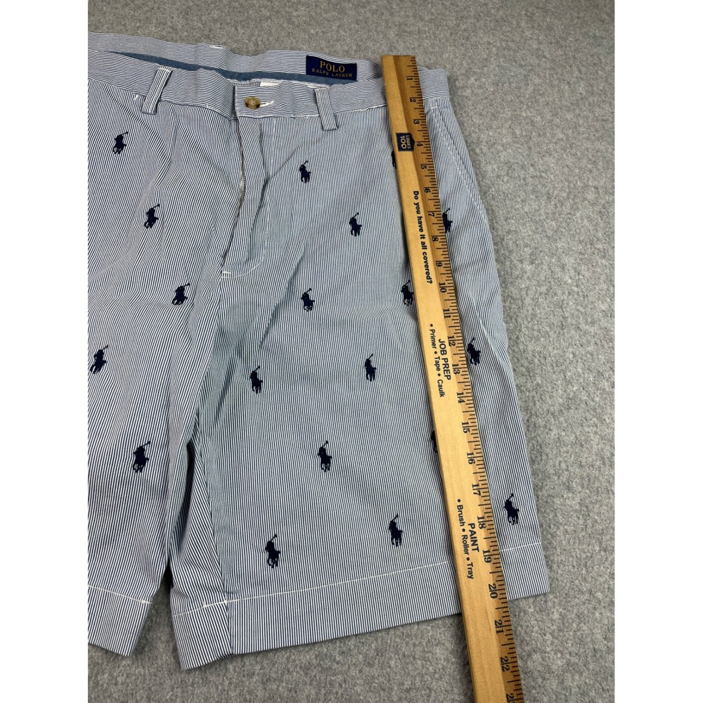 Polo Ralph Lauren Shorts Mens 35 Blue White Seersucker Striped Pony All Over - Picture 8 of 8